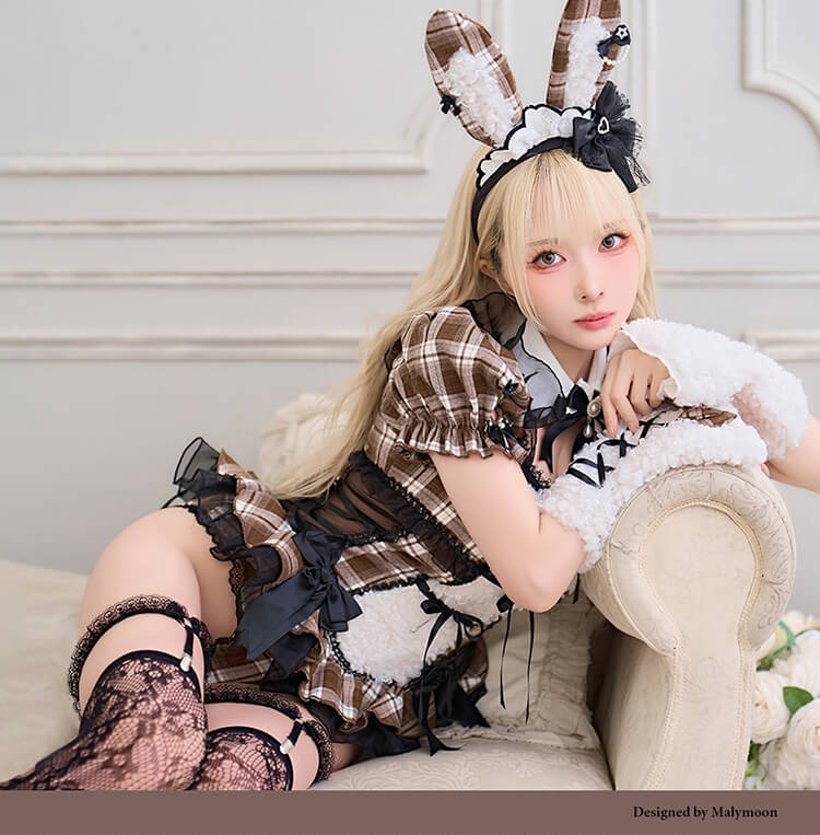 Malymoon バニーガール コスプレ 衣装 チェック柄 即日発送】レディチェックバニーメイド《ハロウィンコスプレ12点セット