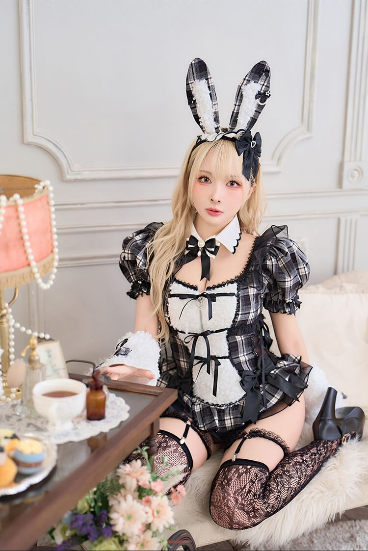 即日発送】レディチェックバニーメイド《ハロウィンコスプレ12点セット