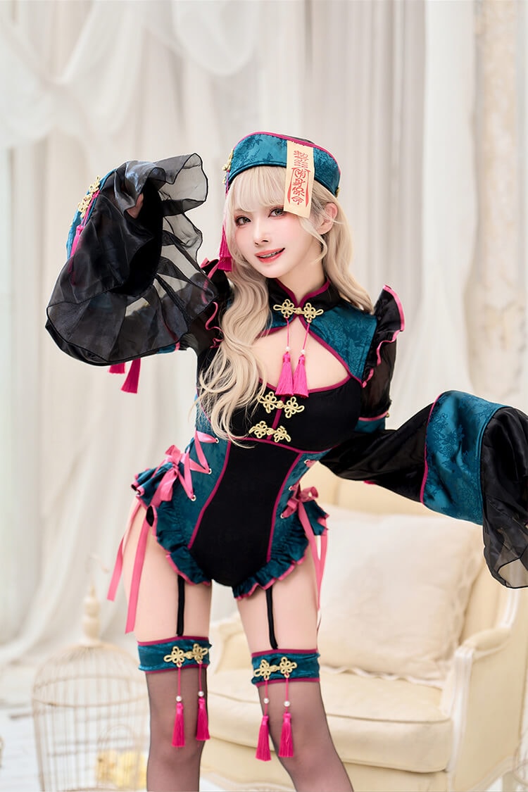 Malymoon キョンシー　ハロウィンコスプレ4点セット 即日発送】キョンシー《ハロウィンコスプレ4点セット