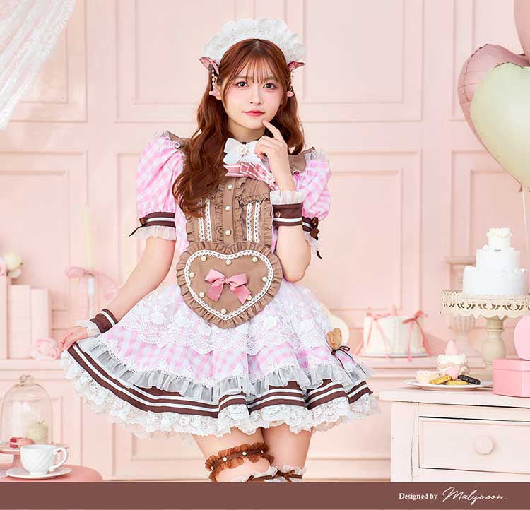 【即日発送】【景井ひな着用】ピンクチョコレートギンガムメイド《バレンタインコスプレ12点セット》【Malymoon/マリームーン】【CS25161】