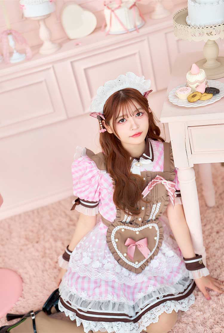 【即日発送】【景井ひな着用】ピンクチョコレートギンガムメイド《バレンタインコスプレ12点セット》【Malymoon/マリームーン】【CS25161】