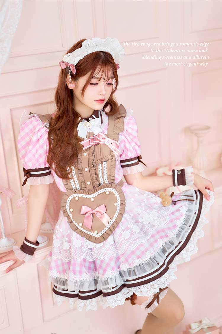 【即日発送】【景井ひな着用】ピンクチョコレートギンガムメイド《バレンタインコスプレ12点セット》【Malymoon/マリームーン】【CS25161】