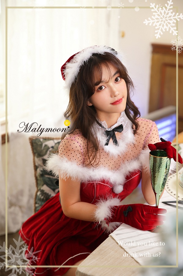 【即日発送】ドットレースサンタ《クリスマスコスプレ7点セット》【Malymoon/マリームーン】【9718】