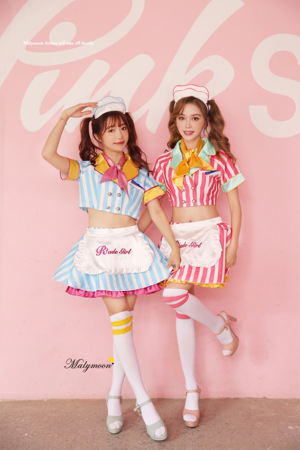 【即日発送】アメリカンストライプウェイトレス《ハロウィンコスプレ8点セット》【Malymoon/マリームーン】【7019-3】