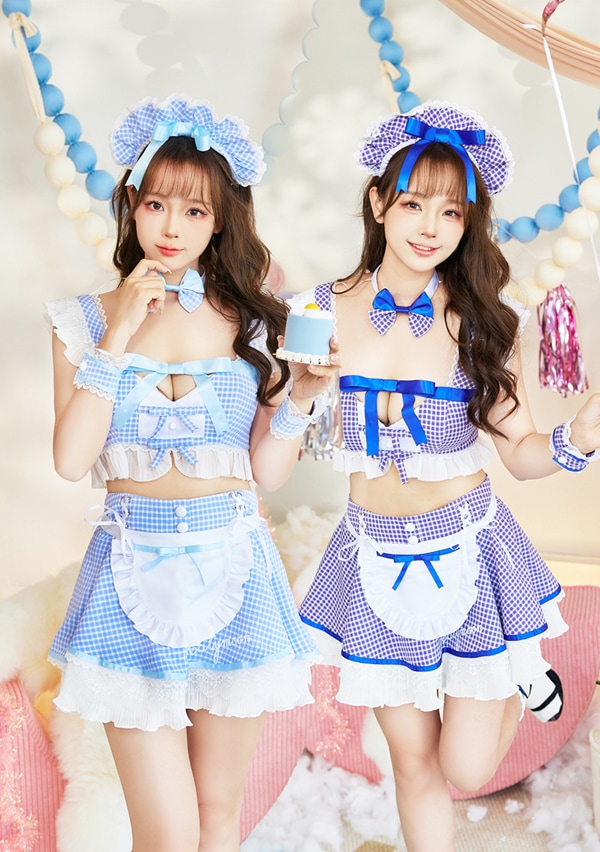 即日発送】ギンガムチェックリュクスブルーメイド《ハロウィンコスプレ