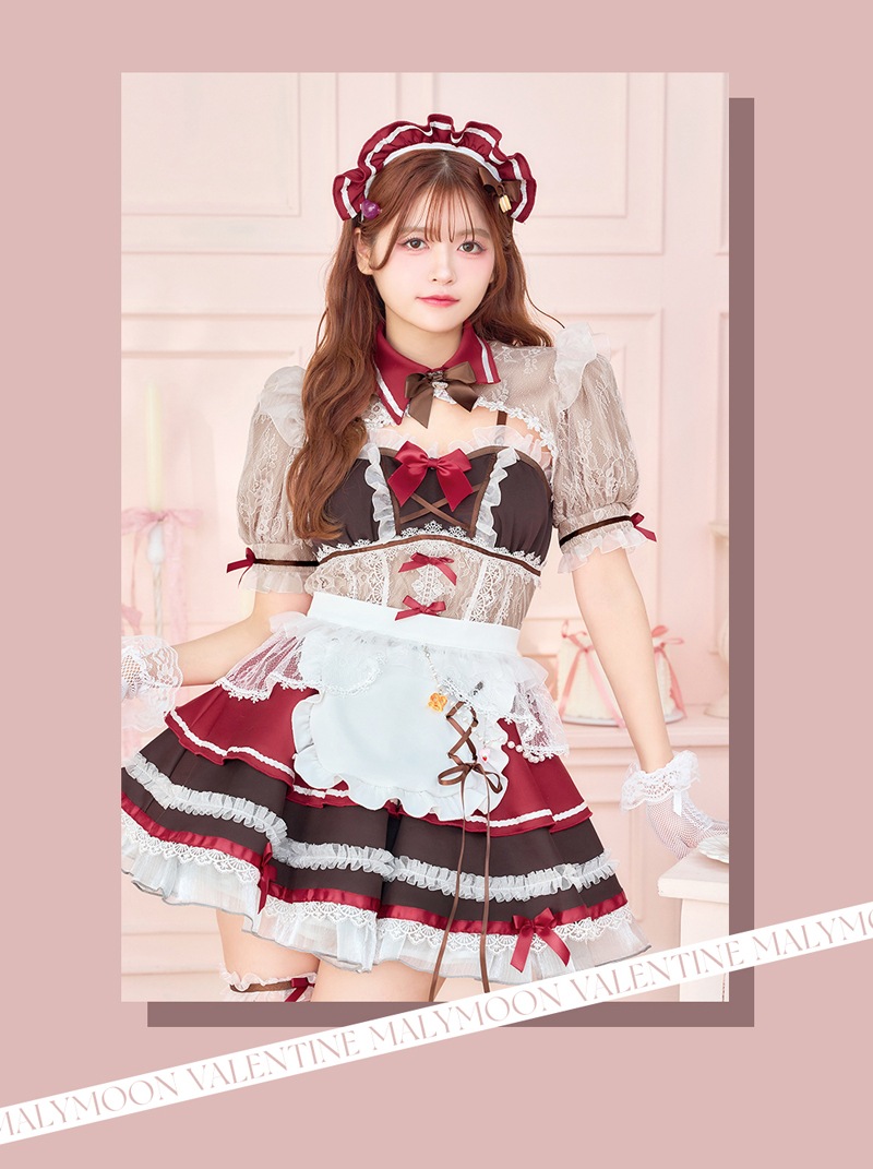 【即日発送】【景井ひな着用】ピュアベリーシアーレースメイド《バレンタインコスプレ12点セット》【Malymoon/マリームーン】【CS25166】