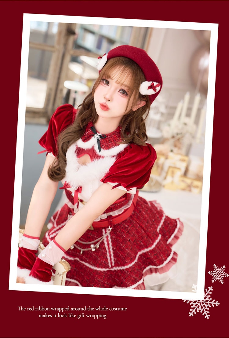 即日発送】【姫宮まほれコラボ】フレーズツイードたれ耳ベレーサンタ