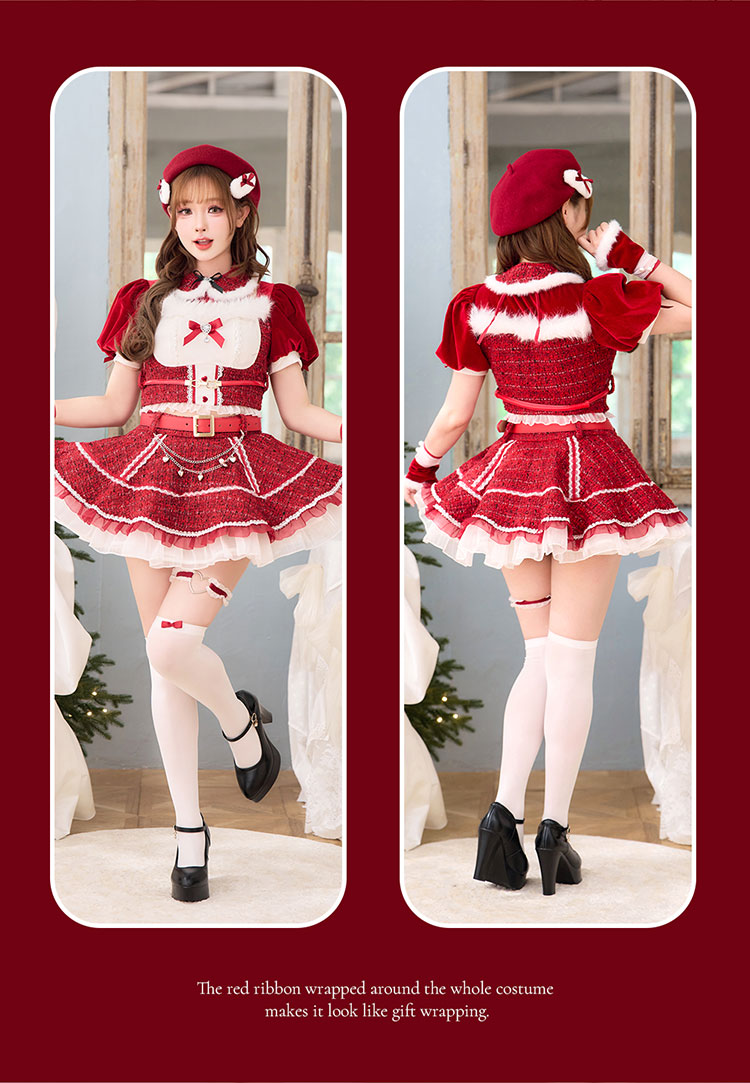 即日発送】【姫宮まほれコラボ】フレーズツイードたれ耳ベレーサンタ