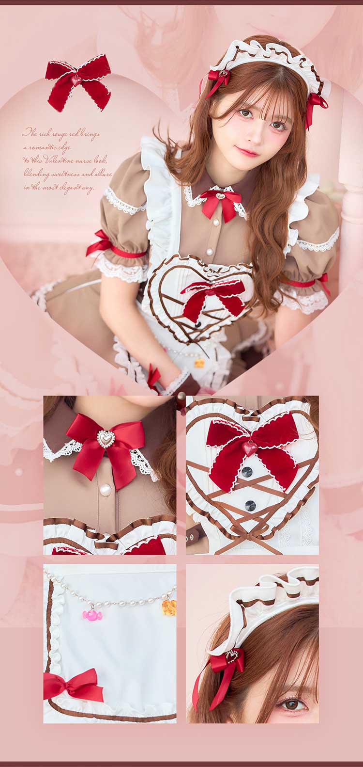 【即日発送】【景井ひな着用】ホイップショコラリボンメイド《バレンタインコスプレ10点セット》【Malymoon/マリームーン】【CS25167】