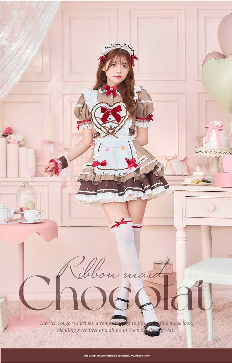【即日発送】【景井ひな着用】ホイップショコラリボンメイド《バレンタインコスプレ10点セット》【Malymoon/マリームーン】【CS25167】