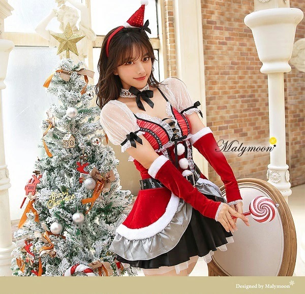 【即日発送】シースルースリーブサンタ《クリスマスコスプレ6点セット》【Malymoon/マリームーン】【s9605】