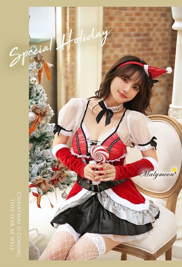 【即日発送】シースルースリーブサンタ《クリスマスコスプレ6点セット》【Malymoon/マリームーン】【s9605】