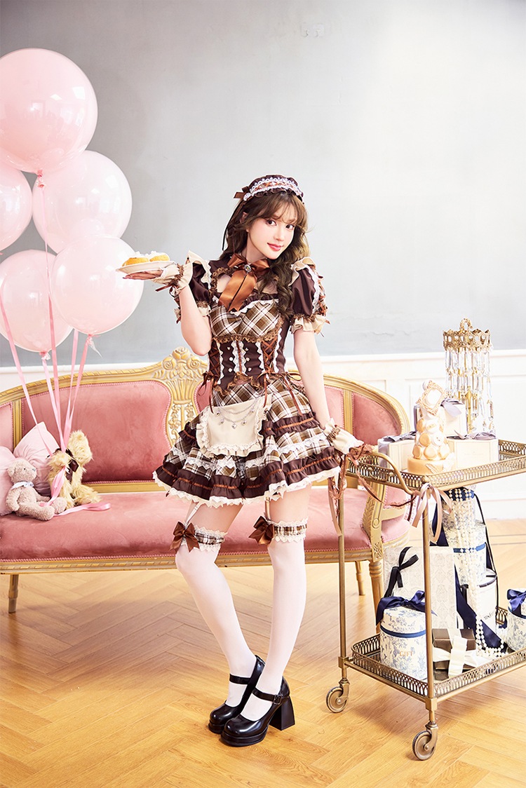 【予約-6月中旬頃より順次発送予定】ノーブルチェックコルセットメイド《オリジナルコスプレ10点セット》【Malymoon/マリームーン】【CS26033】