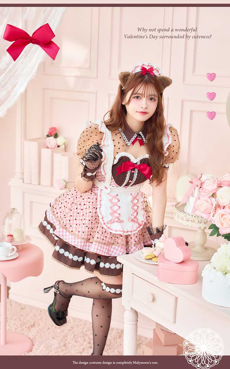 【即日発送】【景井ひな着用】ラブハートブラウニーキャットメイド《バレンタインコスプレ12点セット》【Malymoon/マリームーン】【CS25165】