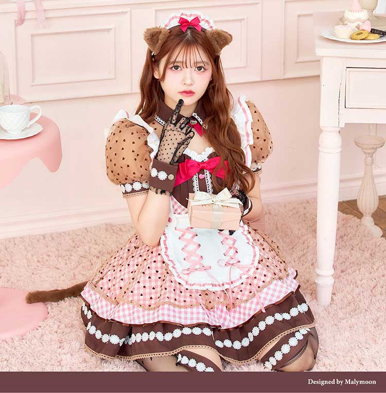 【即日発送】【景井ひな着用】ラブハートブラウニーキャットメイド《バレンタインコスプレ12点セット》【Malymoon/マリームーン】【CS25165】