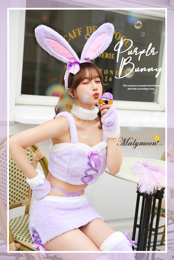 [Same-day shipping] fluffy Purple Bunny << Halloween Cosplay 7-piece set >>【Malymoon】[s8854]