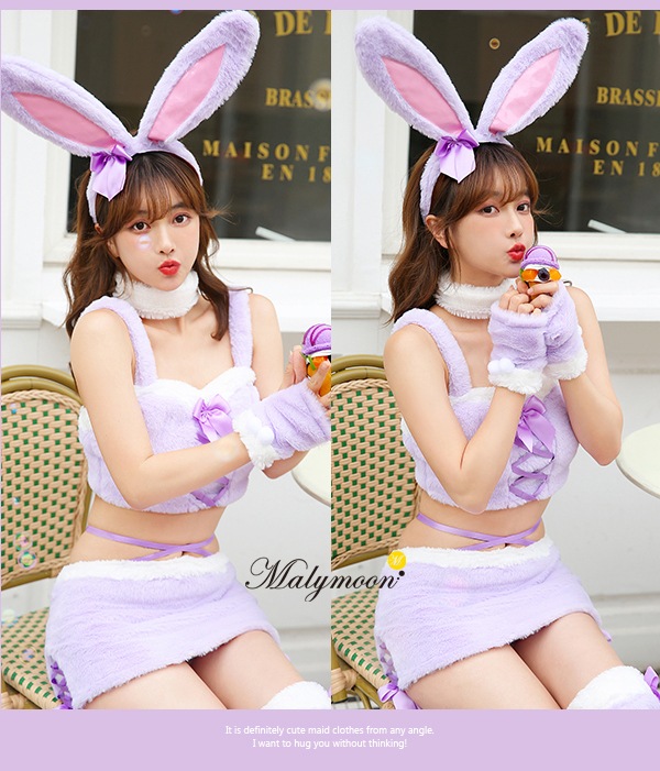 [Same-day shipping] fluffy Purple Bunny << Halloween Cosplay 7-piece set >>【Malymoon】[s8854]