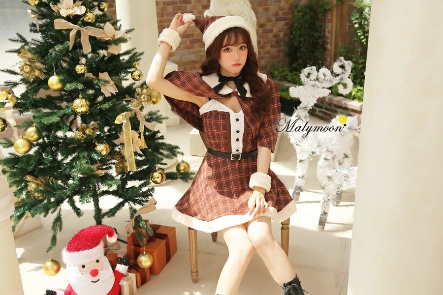 即日発送】チェック柄ケープサンタ2カラー《クリスマスコスプレ5点 