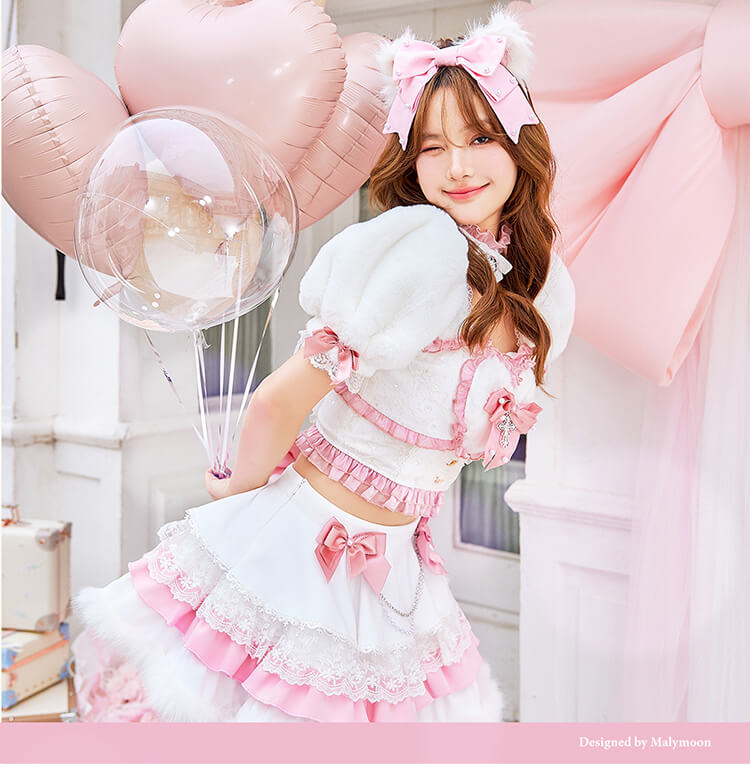 【ホワイトは予約】【沖縄コレクション着用】ハートフルールキャット《オリジナルコスプレ12点セット》【Malymoon/マリームーン】【CS25020】