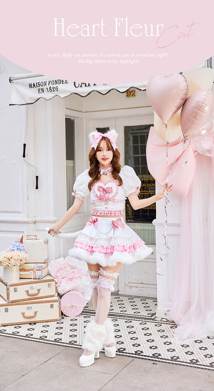 【ホワイトは予約】【沖縄コレクション着用】ハートフルールキャット《オリジナルコスプレ12点セット》【Malymoon/マリームーン】【CS25020】
