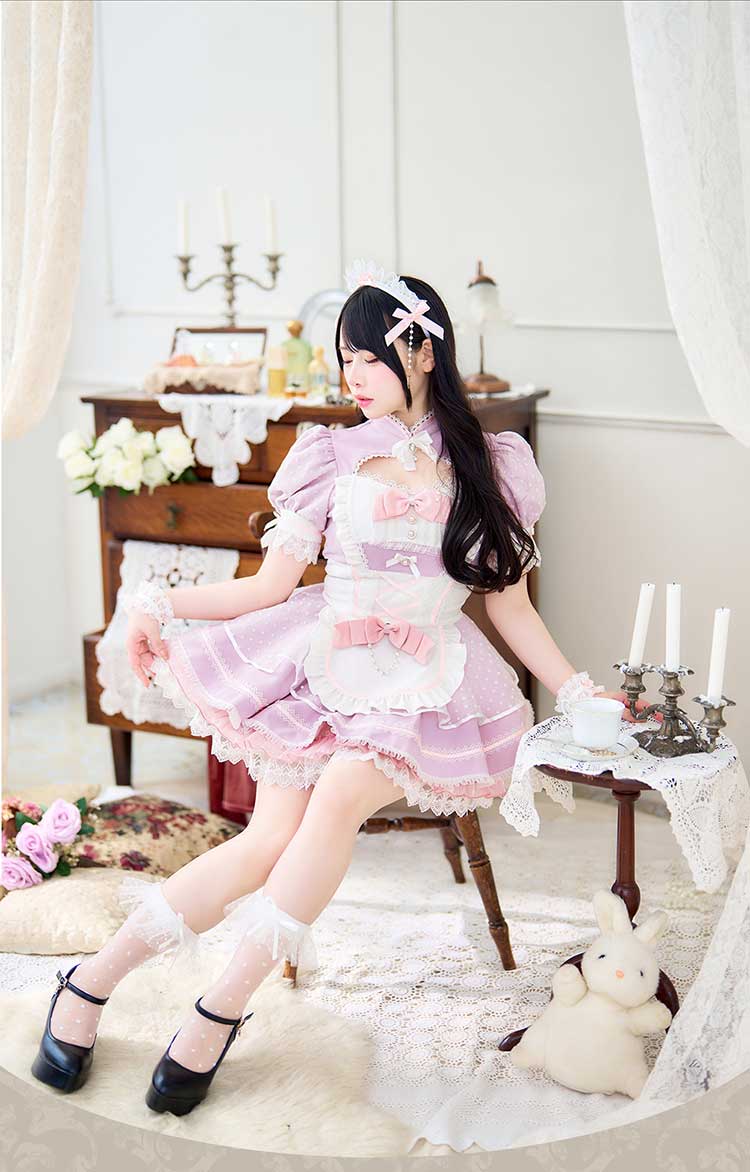 一部予約】【Mumei着用】《pink&purple》フレンチガーリーメイド