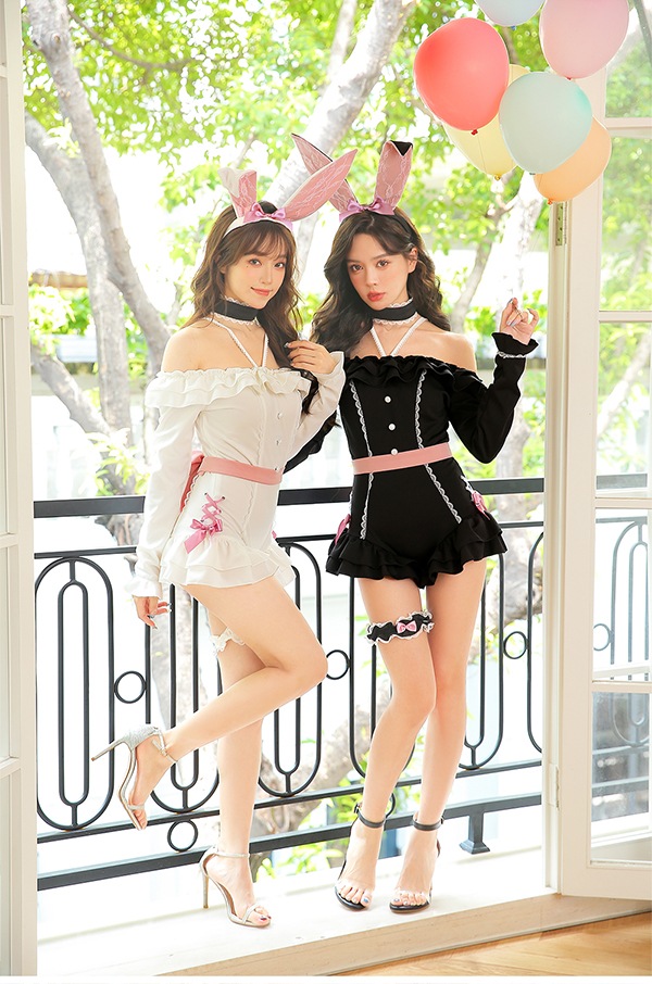 [Same day shipping] Off shoulder bunny suit <<Halloween cosplay 6 piece set>>【Malymoon】[9585]