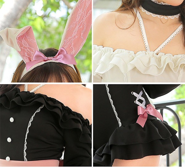 [Same day shipping] Off shoulder bunny suit <<Halloween cosplay 6 piece set>>【Malymoon】[9585]