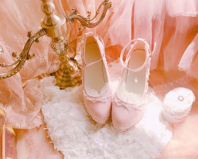 リボンレースアップ飾り付きピンクパンプス 可愛いコスプレ小物 Malymoon マリームーン Shoes11 コスプレ小物 シューズ Shoes Malymoon マリームーン オフィシャルウェブストア
