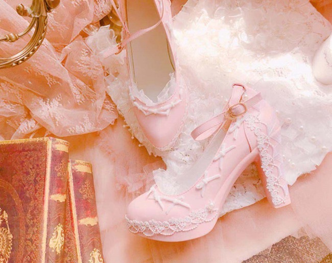 リボンレースアップ飾り付きピンクパンプス 可愛いコスプレ小物 Malymoon マリームーン Shoes11 コスプレ小物 シューズ Shoes Malymoon マリームーン オフィシャルウェブストア