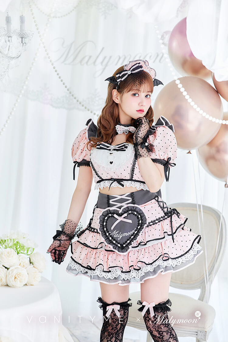 【ブラック×ピンクは予約】【沖縄コレクション着用】【佐藤ノア着用】ベイビーフリルドットメイド《オリジナルコスプレ12点セット》【vanityME. × Malymoon】【CS25040】 