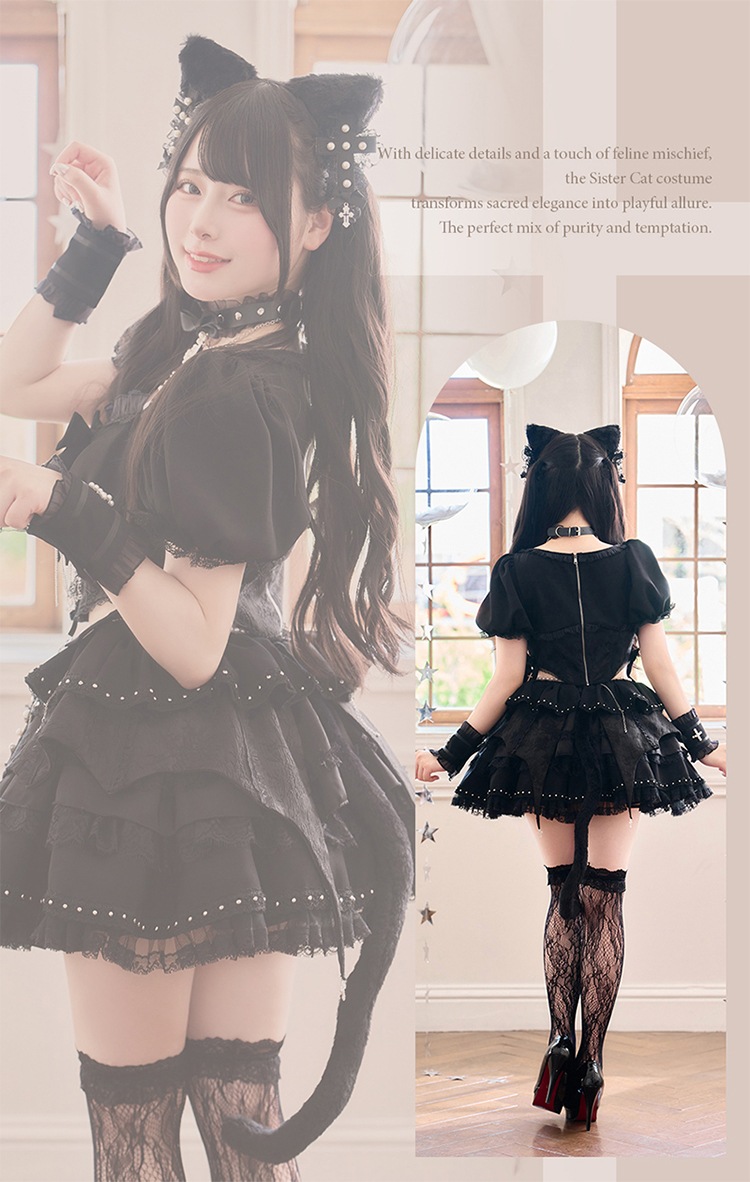 【予約-10月中旬頃より順次発送予定】【Mumei着用】シスタークロスパールキャット《ハロウィンコスプレ10点セット》【Malymoon/マリームーン】【CS25106】