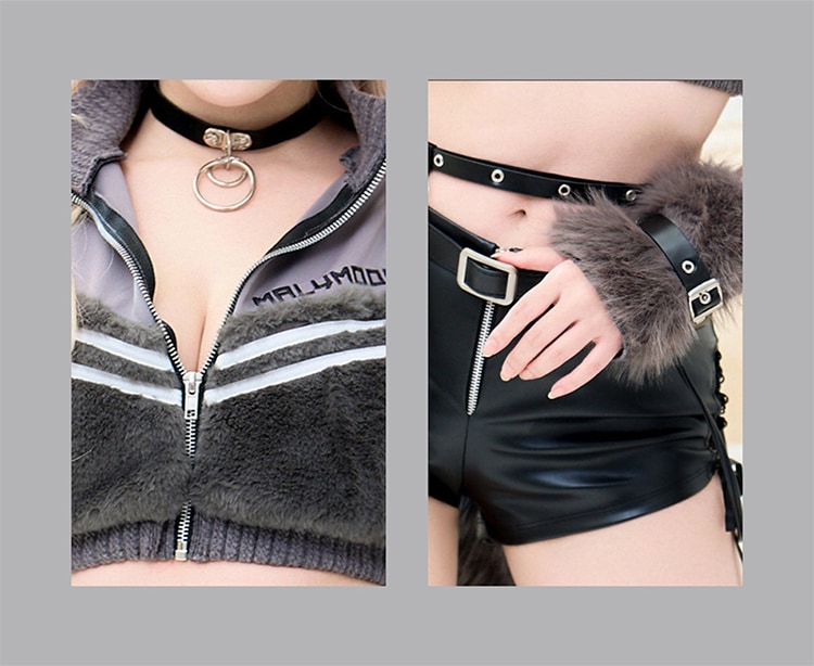 【グレーは予約】セクシーサイドクロスレザーウルフ《ハロウィンコスプレ11点セット》【Malymoon/マリームーン】【CS25114】