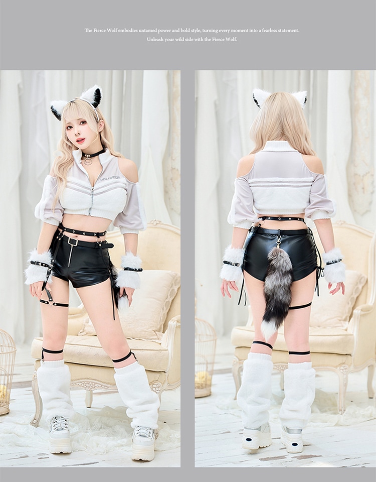 【グレーは予約】セクシーサイドクロスレザーウルフ《ハロウィンコスプレ11点セット》【Malymoon/マリームーン】【CS25114】