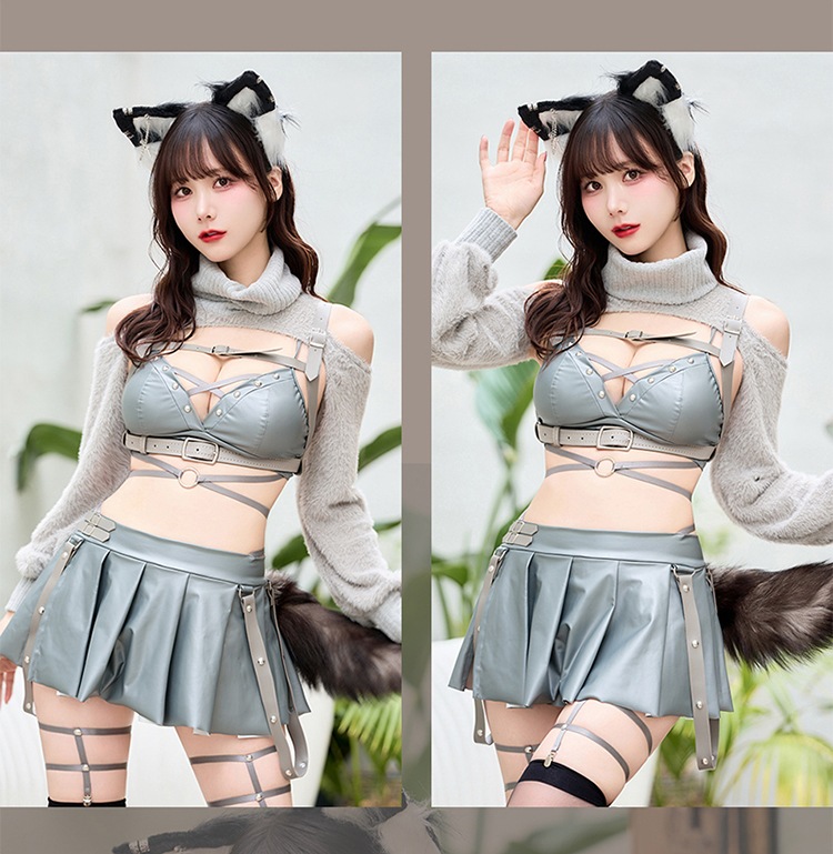 【即日発送】ニットトップレザーグロスウルフ《ハロウィンコスプレ8点セット》【Malymoon/マリームーン】【CS25100】