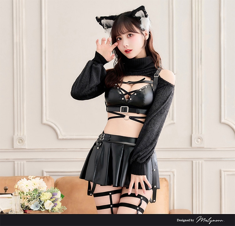 【即日発送】ニットトップレザーグロスウルフ《ハロウィンコスプレ8点セット》【Malymoon/マリームーン】【CS25100】
