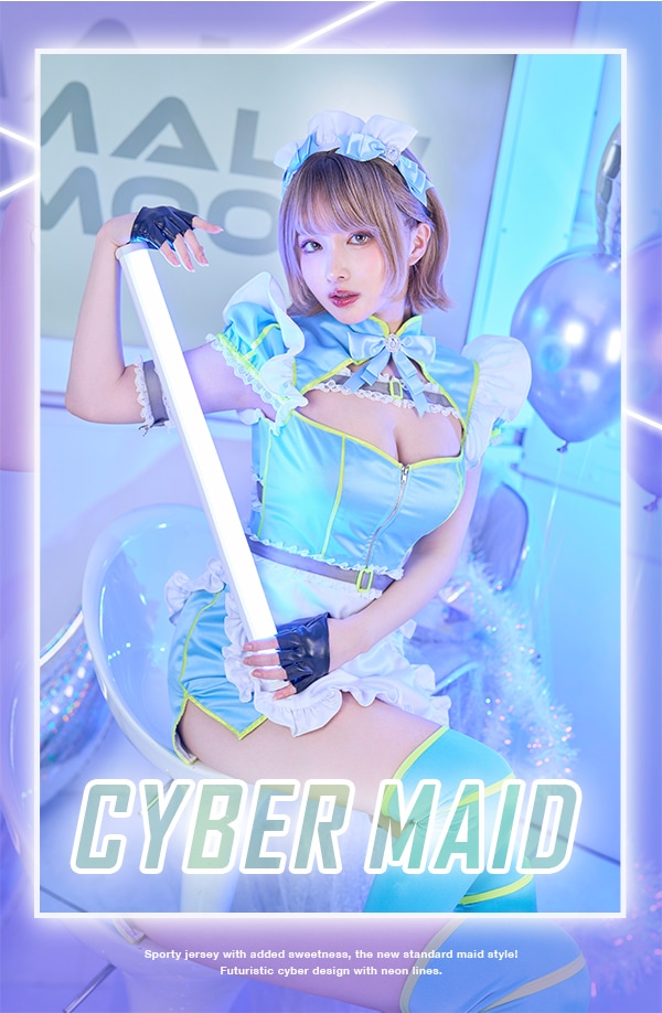 【即日発送】ビビッドラインサイバーメイド《ハロウィンコスプレ9点セット》【Malymoon/マリームーン】【9938】