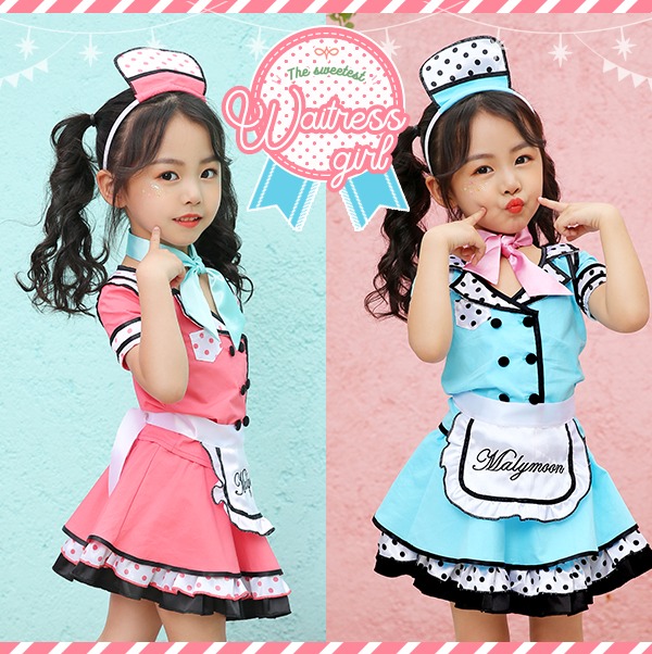 【※訳あり品※】【即日発送】ウェイトレスキッズ女の子用(子供衣装2カラー)《ハロウィンコスプレ5点セット》【Malymoon/マリームーン】【3519kids-wake2】