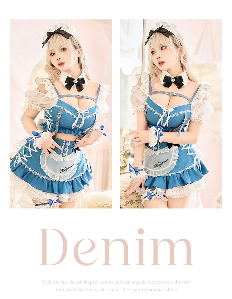 【予約-12月上旬頃より順次発送予定】パフスリーブデニムドールメイド《ハロウィンコスプレ9点セット》【Malymoon/マリームーン】【CS25119】