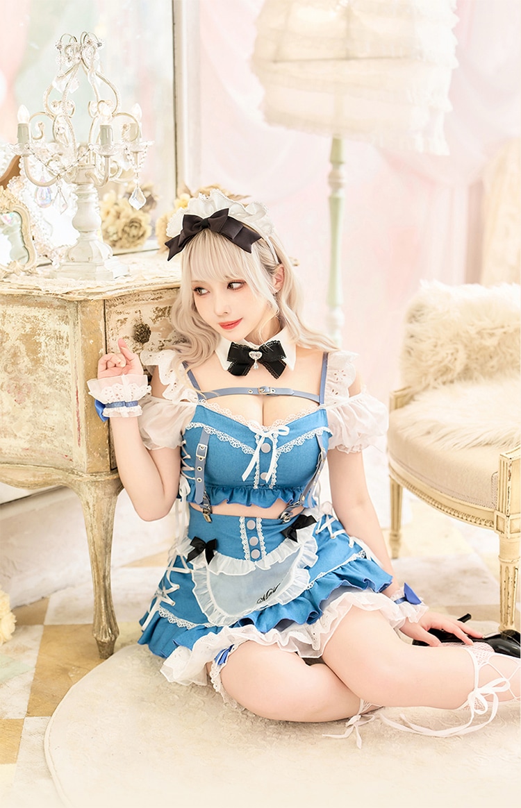 【予約-12月上旬頃より順次発送予定】パフスリーブデニムドールメイド《ハロウィンコスプレ9点セット》【Malymoon/マリームーン】【CS25119】