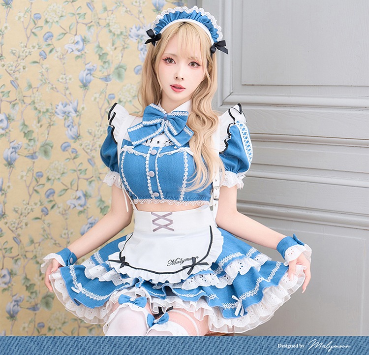 【予約-1月下旬頃より順次発送予定】シュガーブルーサスペンダーデニムメイド《ハロウィンコスプレ9点セット》【Malymoon/マリームーン】【CS25120】