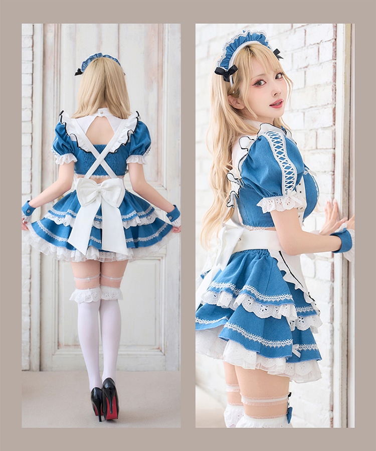 【予約-1月下旬頃より順次発送予定】シュガーブルーサスペンダーデニムメイド《ハロウィンコスプレ9点セット》【Malymoon/マリームーン】【CS25120】