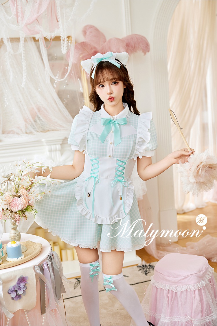 【予約-12月上旬頃より順次発送予定】チェックキャットメイド《オリジナルコスプレ8点セット》【Malymoon/マリームーン】【10065】