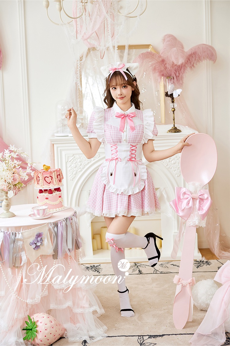 【予約-12月上旬頃より順次発送予定】チェックキャットメイド《オリジナルコスプレ8点セット》【Malymoon/マリームーン】【10065】