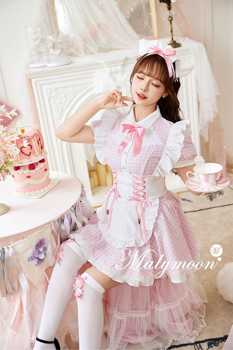 【予約-12月上旬頃より順次発送予定】チェックキャットメイド《オリジナルコスプレ8点セット》【Malymoon/マリームーン】【10065】