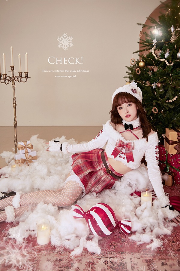 【即日発送】チェックプリーツサンタ《クリスマスコスプレ9点セット》【Malymoon/マリームーン】【9623】