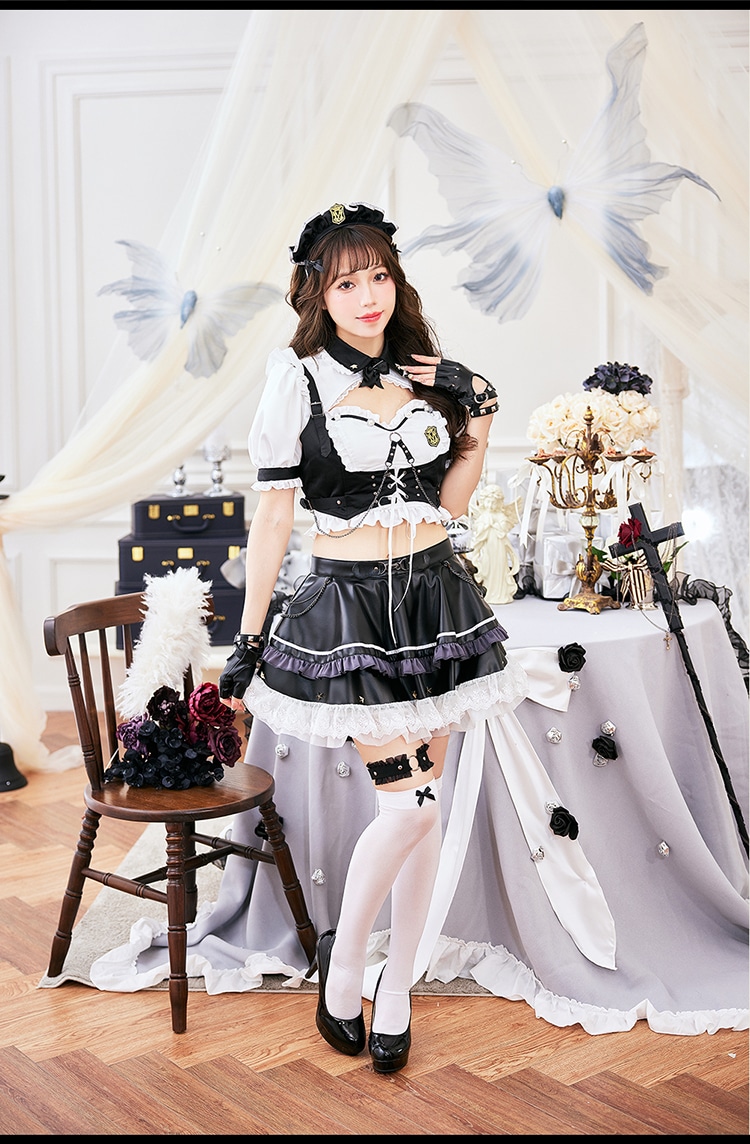 【即日発送】フリリーレザーポリスメイド《ハロウィンコスプレ8点セット》【Malymoon/マリームーン】【CS-25-10354】