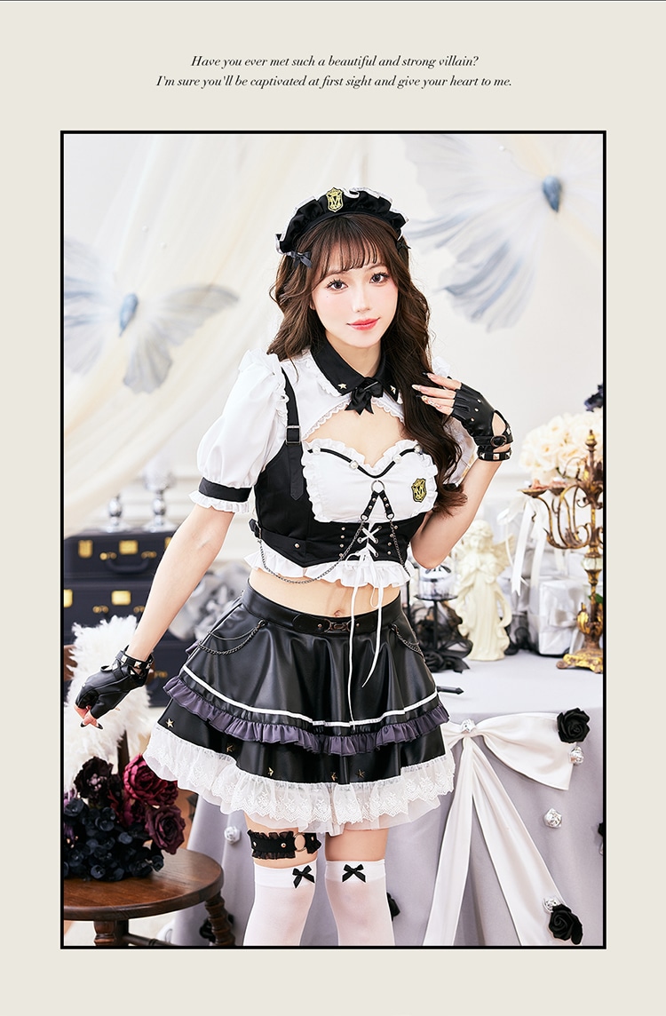 【即日発送】フリリーレザーポリスメイド《ハロウィンコスプレ8点セット》【Malymoon/マリームーン】【CS-25-10354】
