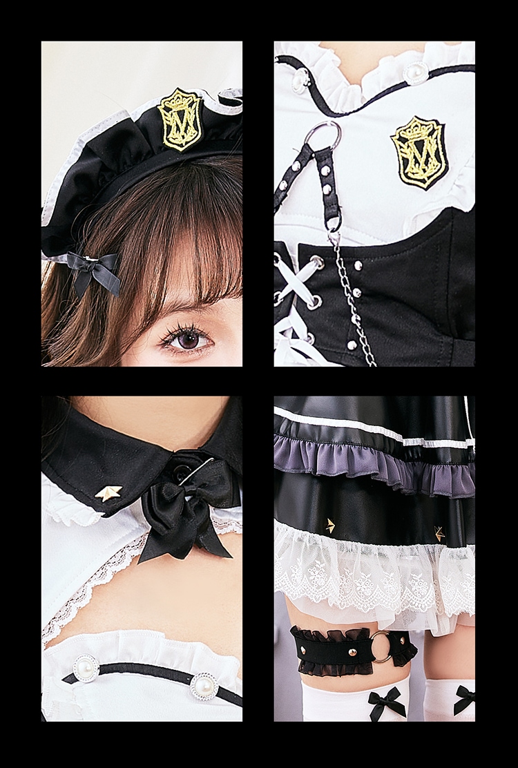 【即日発送】フリリーレザーポリスメイド《ハロウィンコスプレ8点セット》【Malymoon/マリームーン】【CS-25-10354】