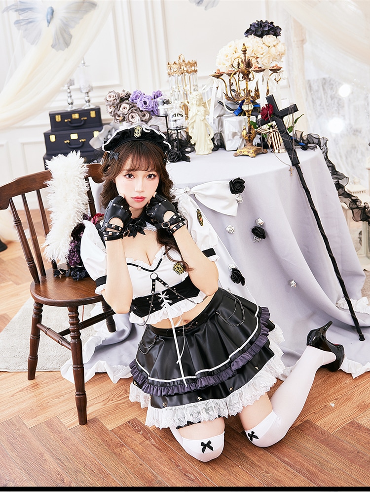 【即日発送】フリリーレザーポリスメイド《ハロウィンコスプレ8点セット》【Malymoon/マリームーン】【CS-25-10354】