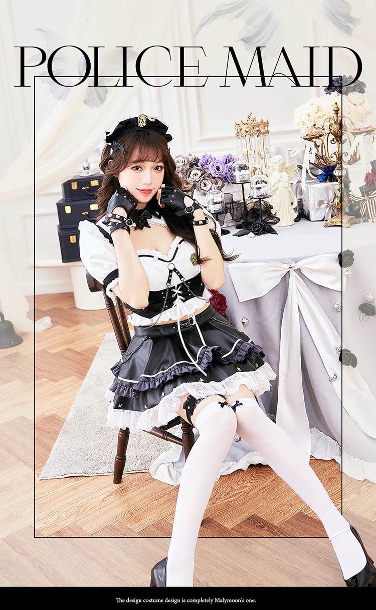 【即日発送】フリリーレザーポリスメイド《ハロウィンコスプレ8点セット》【Malymoon/マリームーン】【CS-25-10354】